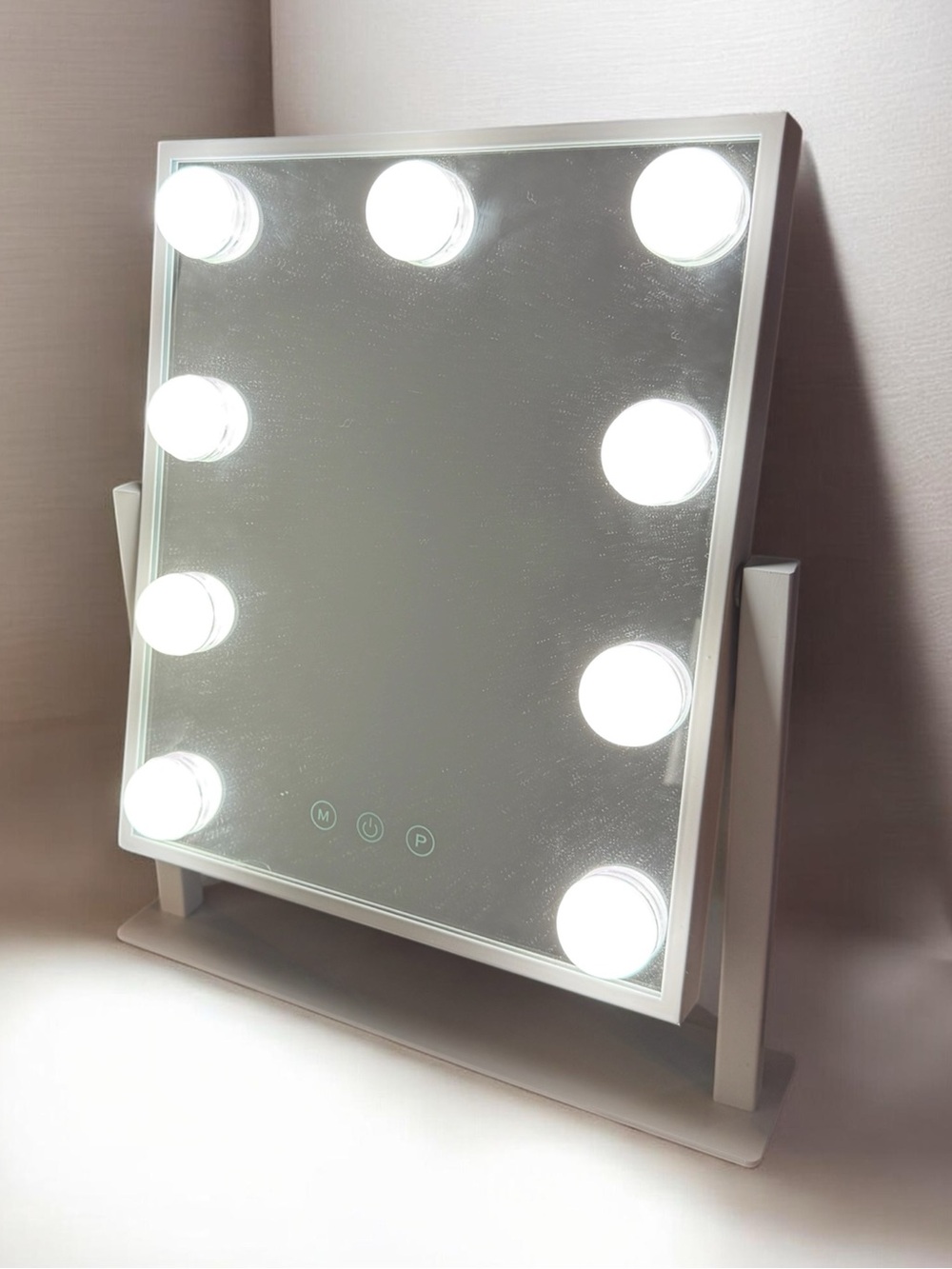 Lighted Vanity Mirror with Hollywood Bulbs - White